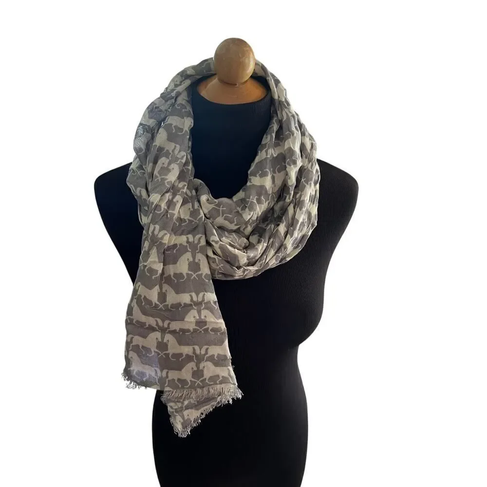 J.Crew NWT- Gray & ivory horse viscose fringed scarf MSRP $46.50